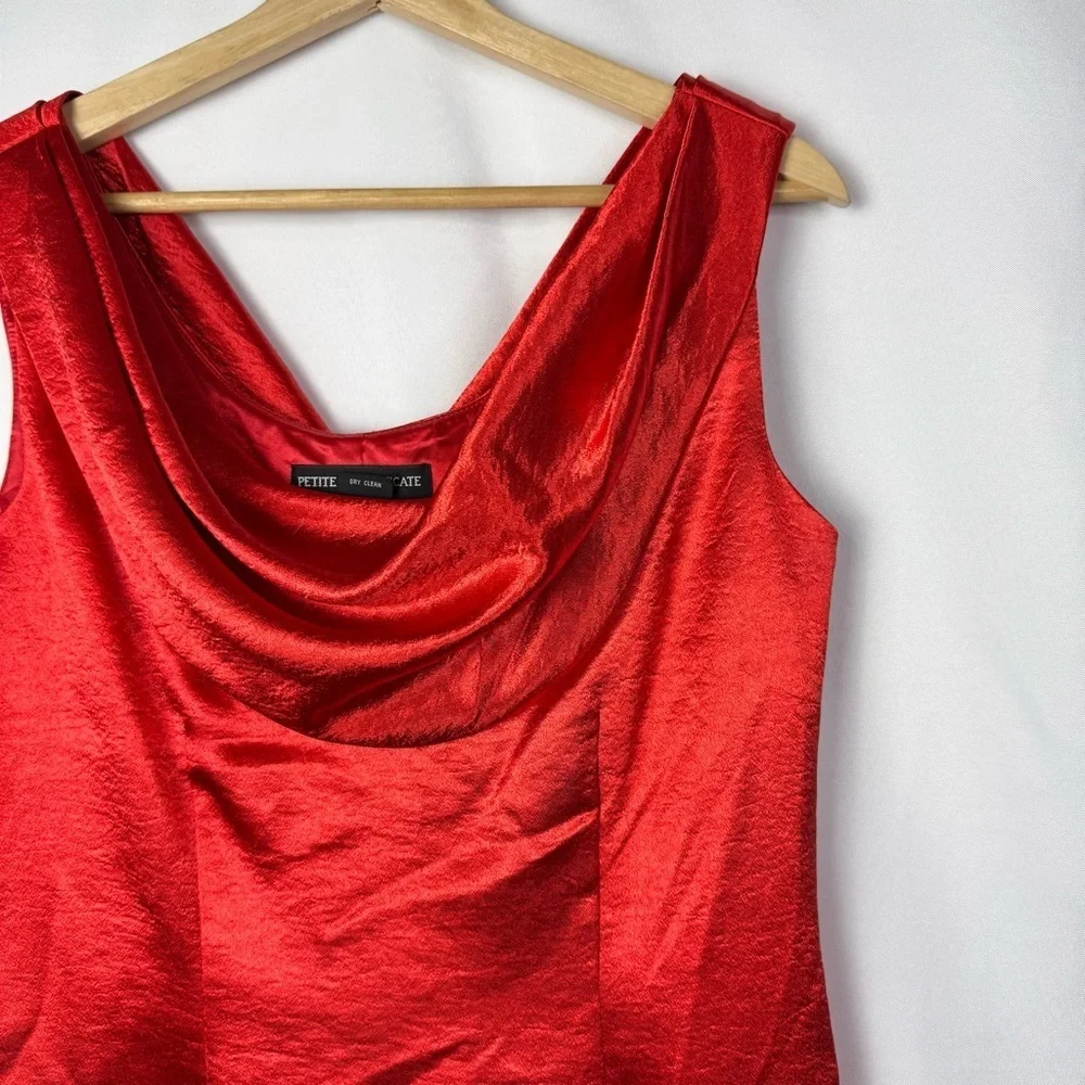 Petite Sophisticate Red Satin Cowl Neck Sheath Dress 8P‎